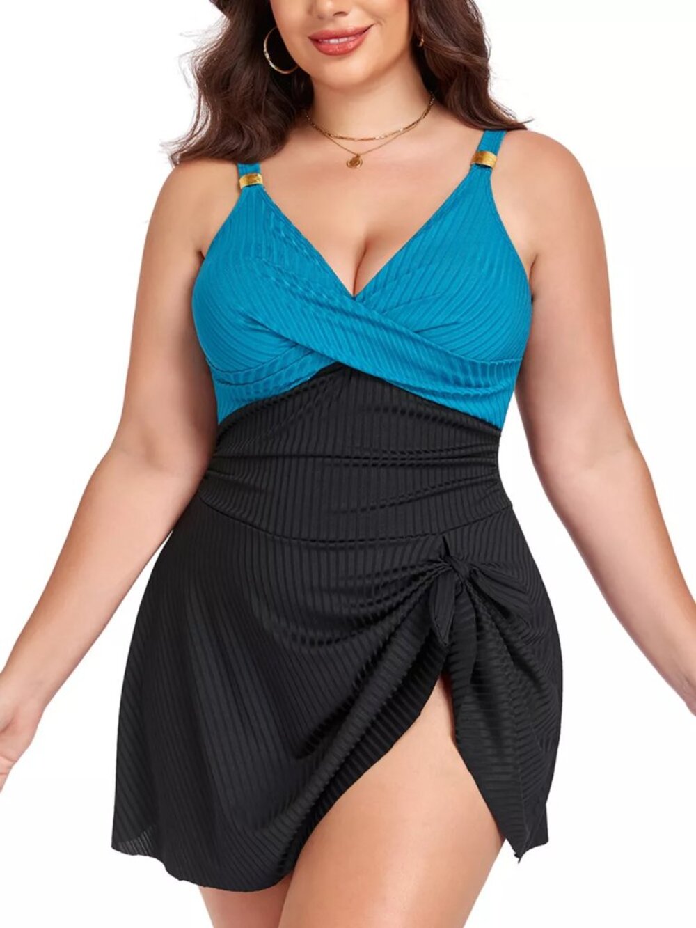 Plus Size Ruched One-Piece Swim Dress - Picture 4 of 16